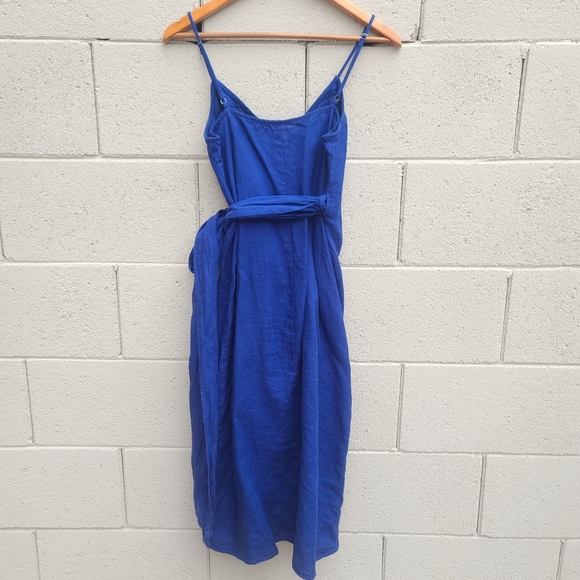 Reformation | Court Linen Midi Wrap Dress Royal Blue Size Small - Picture 5 of 7